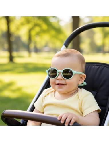 Lunettes de soleil bébé rondes vert menthe avec étui