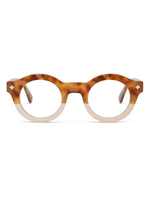 Round multidistance reading glasses bi-color frame