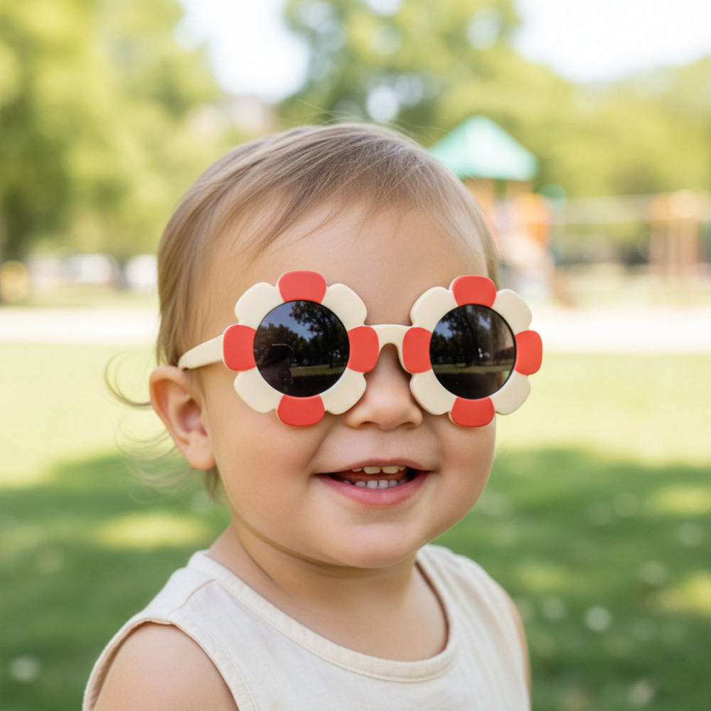 Lunettes de soleil ronde enfant fleur corail branches flexibles