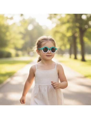 lunettes soleil enfant rondes blanc turquoise