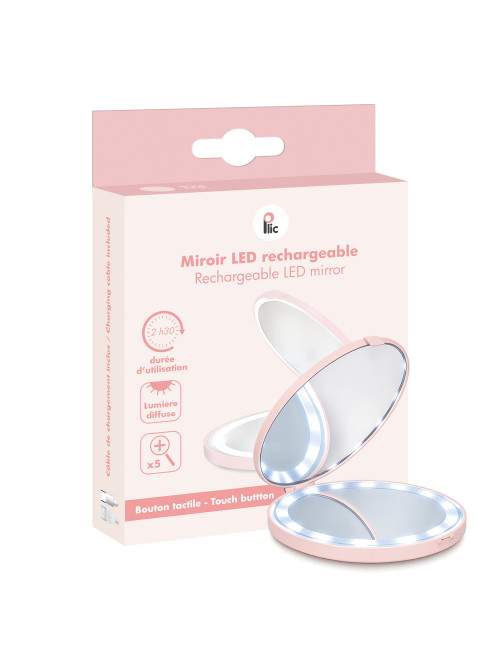 miroir LED compact rose rechargeable