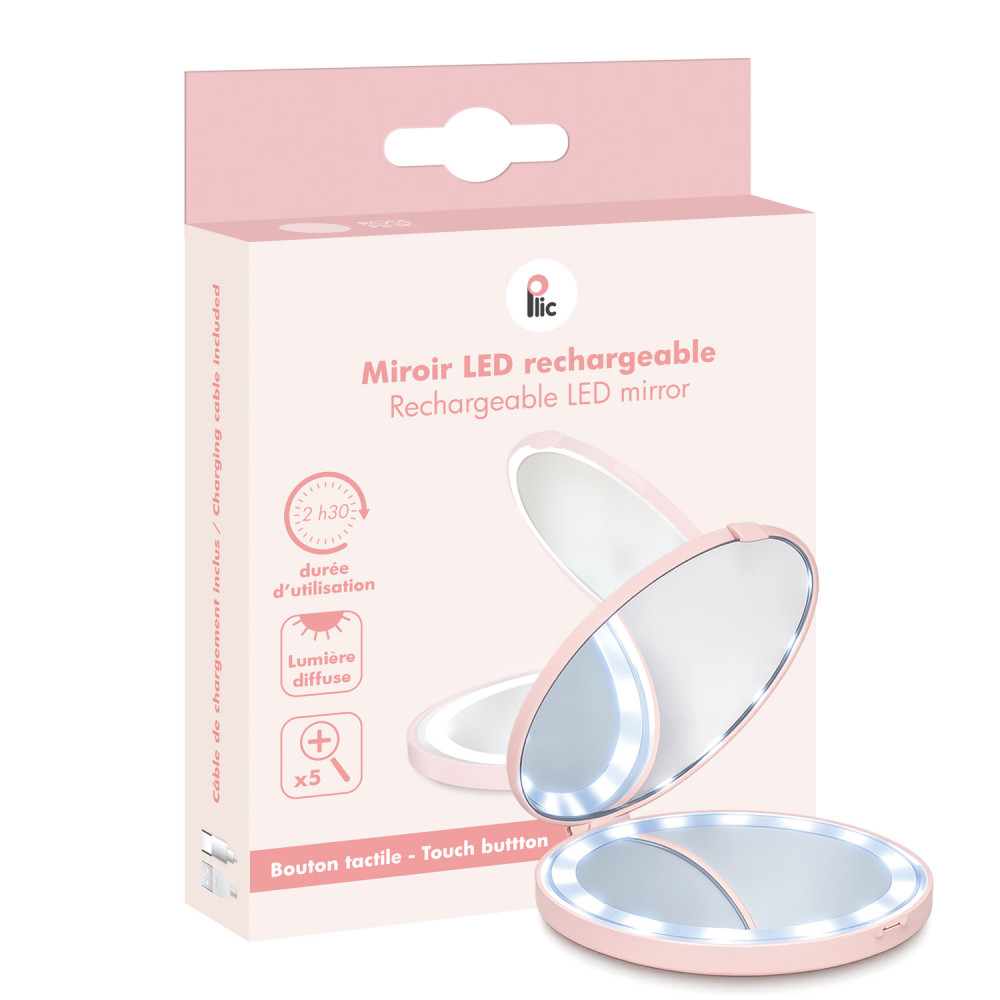 pink rechargeable LED compact mirror
