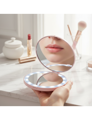 pink pocket lighted mirror 5x magnification