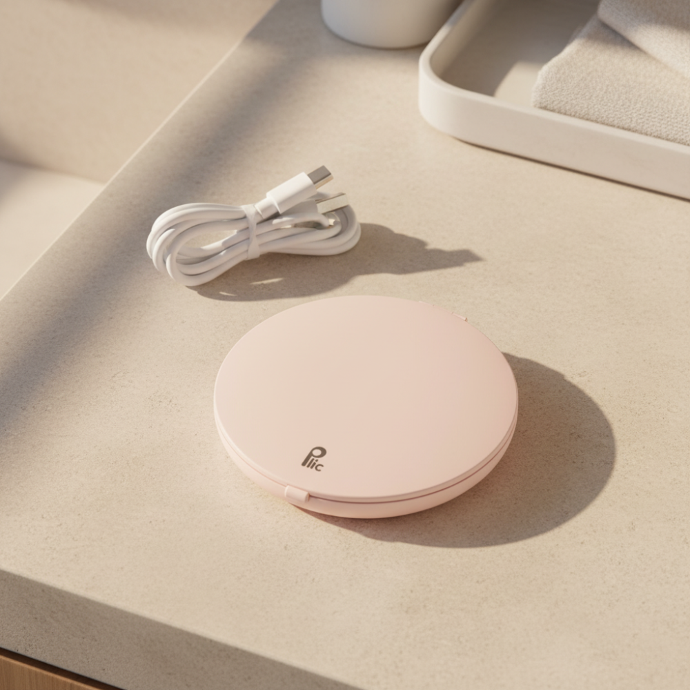 miroir maquillage portable rose éclairage LED