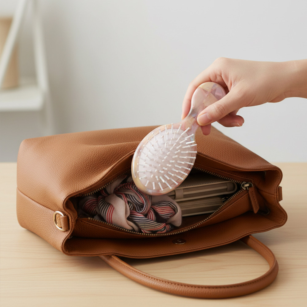 brosse cheveux petite taille nacre rose