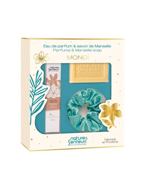 Coffret cadeau monoï coco parfum, savon et chouchou