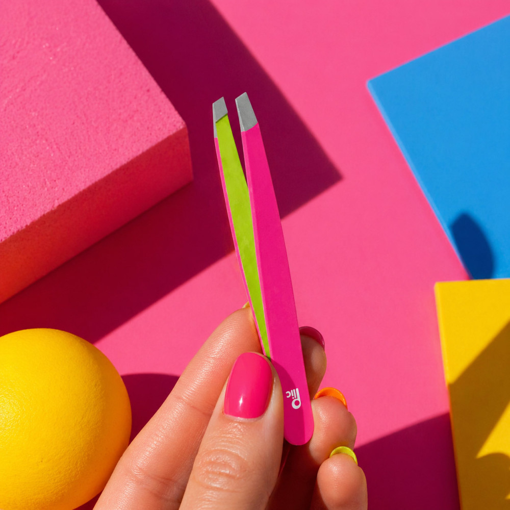 Pink Green Slanted Tweezers