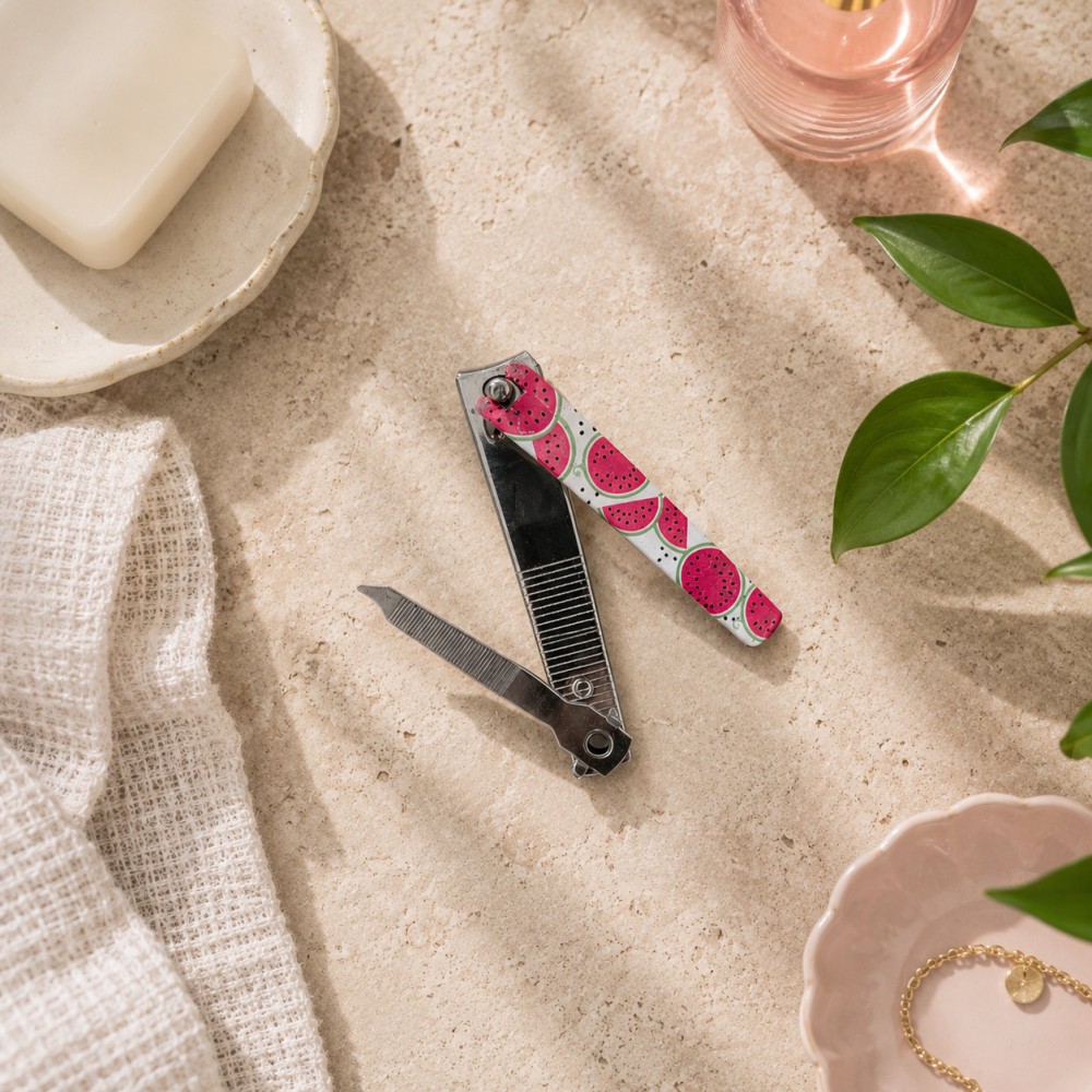 Fruit pattern pedicure nail clipper with integrated nail cleaner