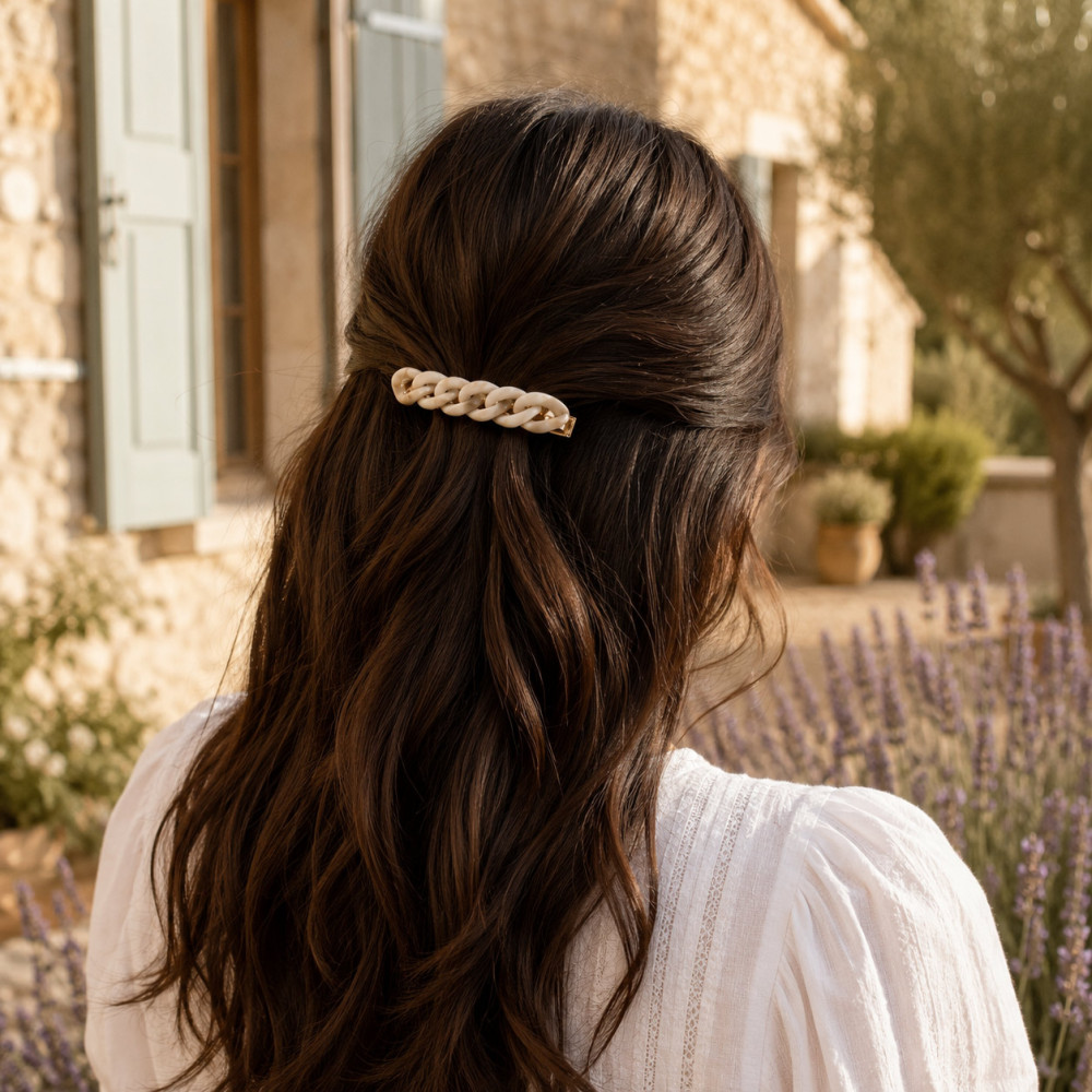 Barrette cheveux blanche maillons larges élégante