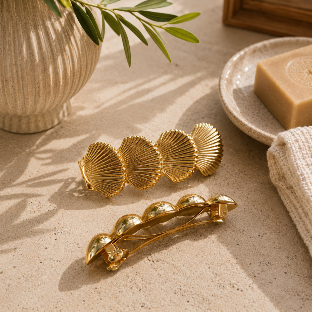 Accessoire coiffure coquillage doré tendance
