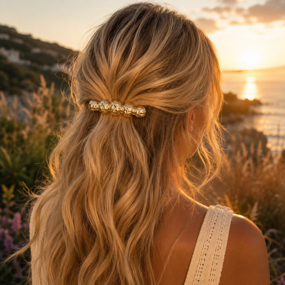 Women's gold metal hair barrette 8.5 cm