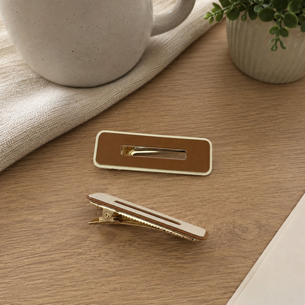 Barrette cheveux femme marron blanc élégante