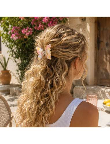 Pince cheveux femme rose translucide papillon