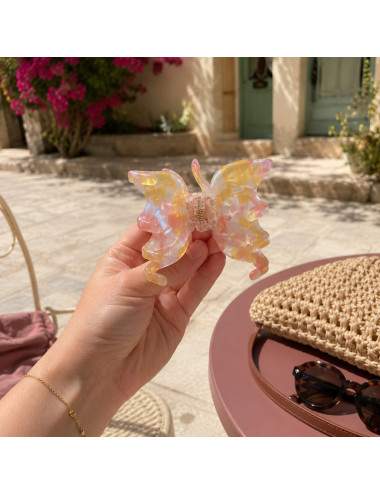 Women's butterfly hair clip pink marbled