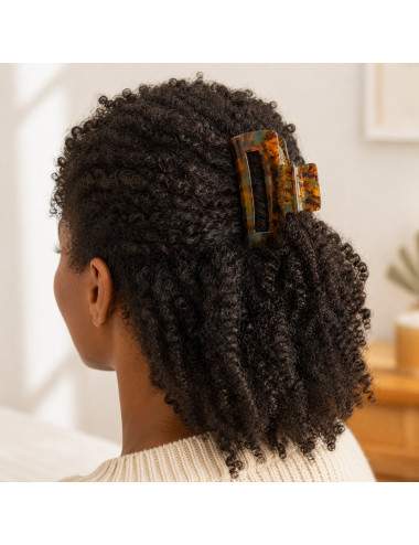 Grande pince cheveux rectangulaire marron brillante