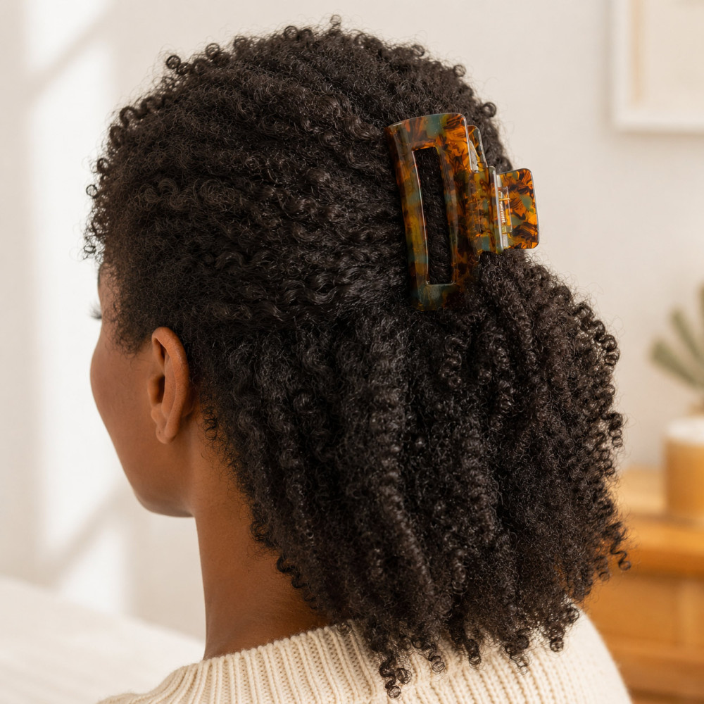 Grande pince cheveux rectangulaire marron brillante