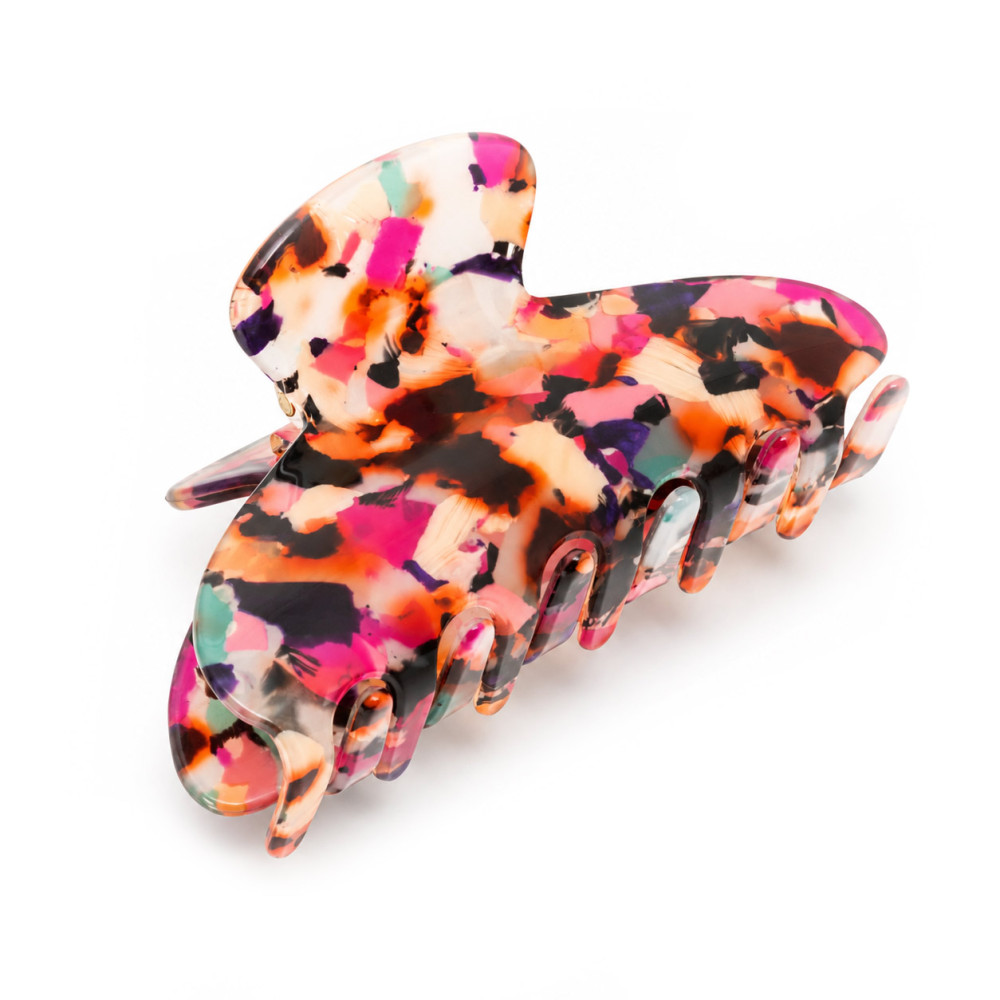 Pince crabe cheveux rose multicolore 9 cm