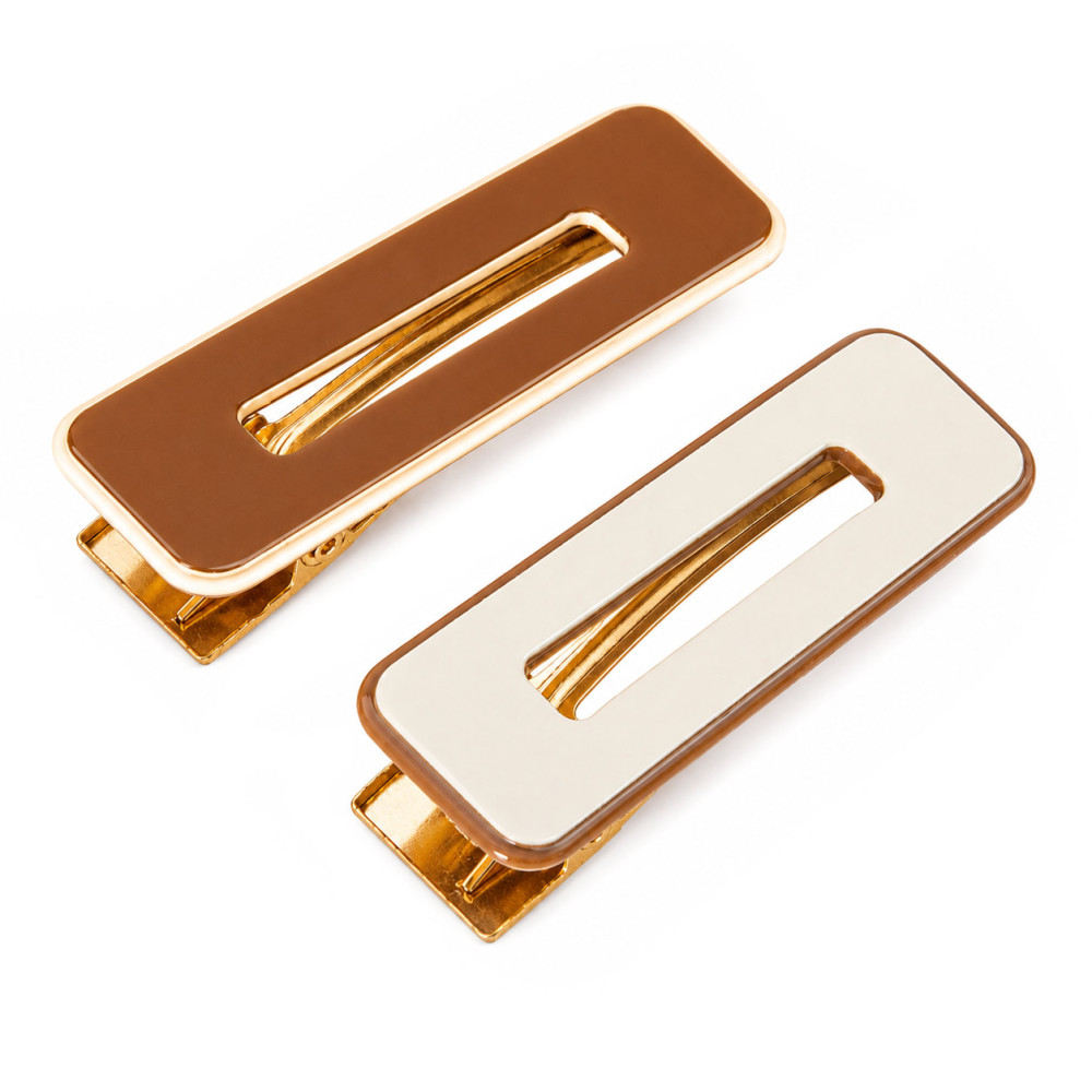 Barrette cheveux rectangle marron et blanc 6,5 cm