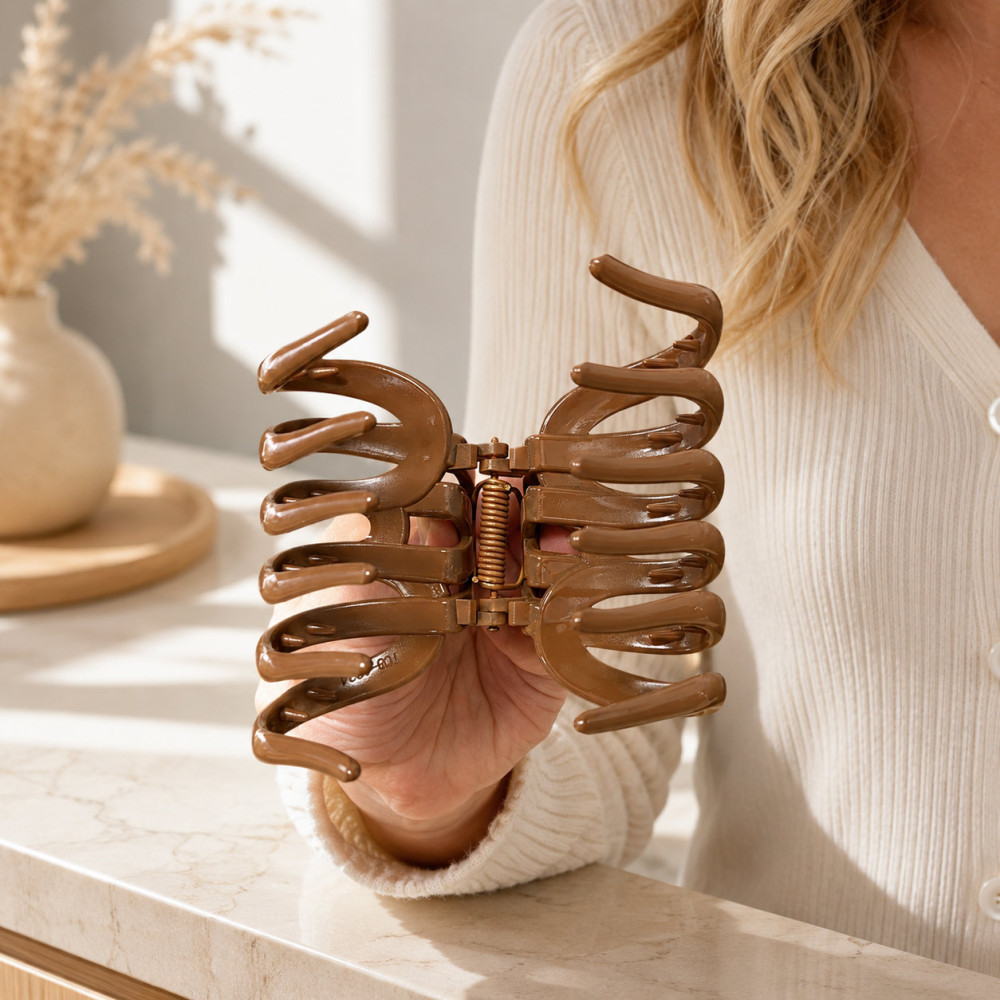 Women's oversized brown hair clip
