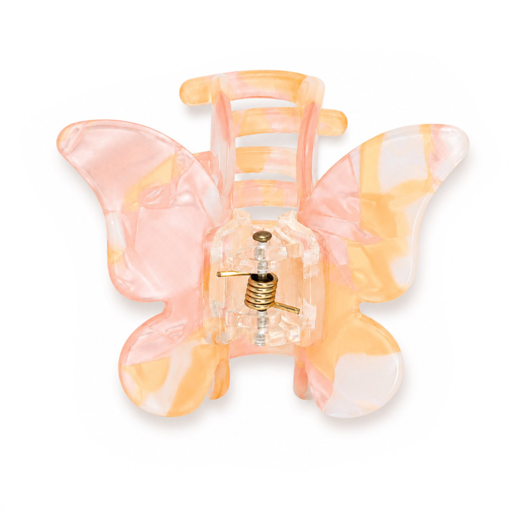 Pince à cheveux papillon rose marbré 5,8 cm
