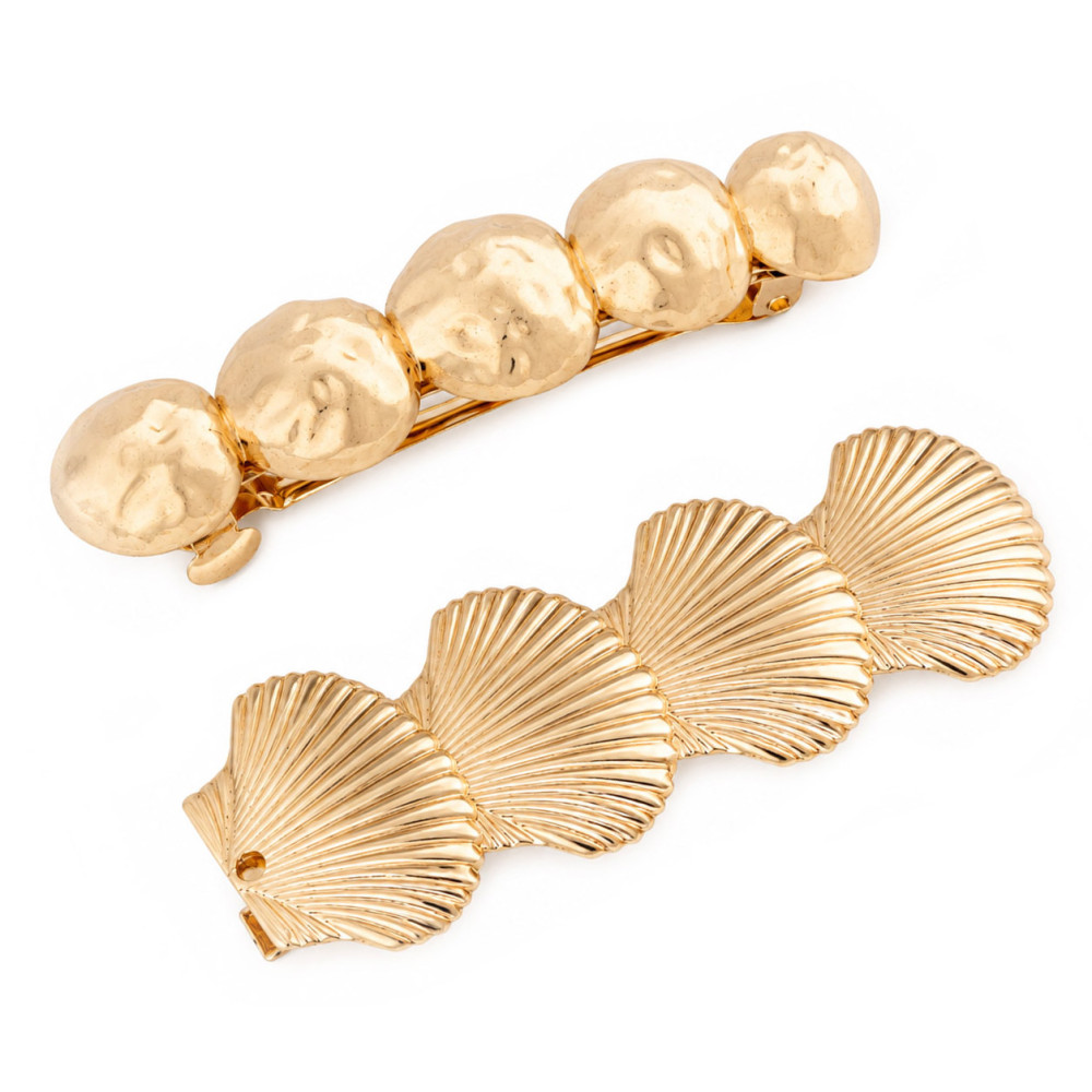 Barrette cheveux coquillage dorée métal lot de 2