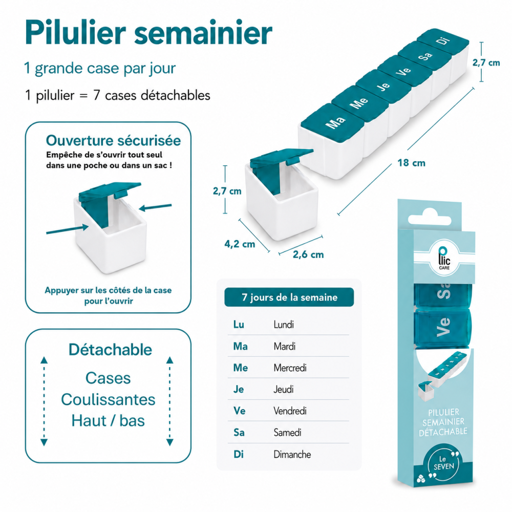 Pilulier semainier détachable