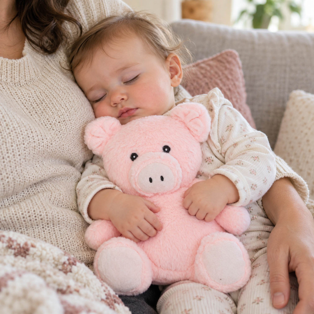 Peluche cochon rose 100 % polyester lavable à 30 °C