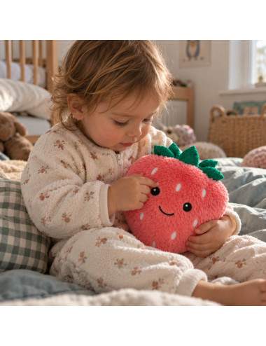 Strawberry plush with three compartment thermal cushion
