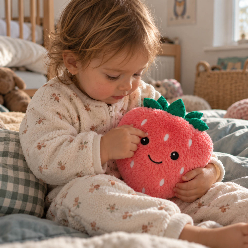 Strawberry plush with three compartment thermal cushion