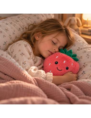 Peluche fraise rose 100 % polyester lavable à 30 °C