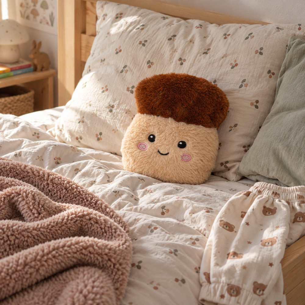 Peluche champignon avec coussin thermique à 3 compartiments